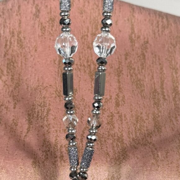 Charming Charlie Silver Beaded Tassel Pendant Necklace — Long Statement Necklace - Picture 3 of 6